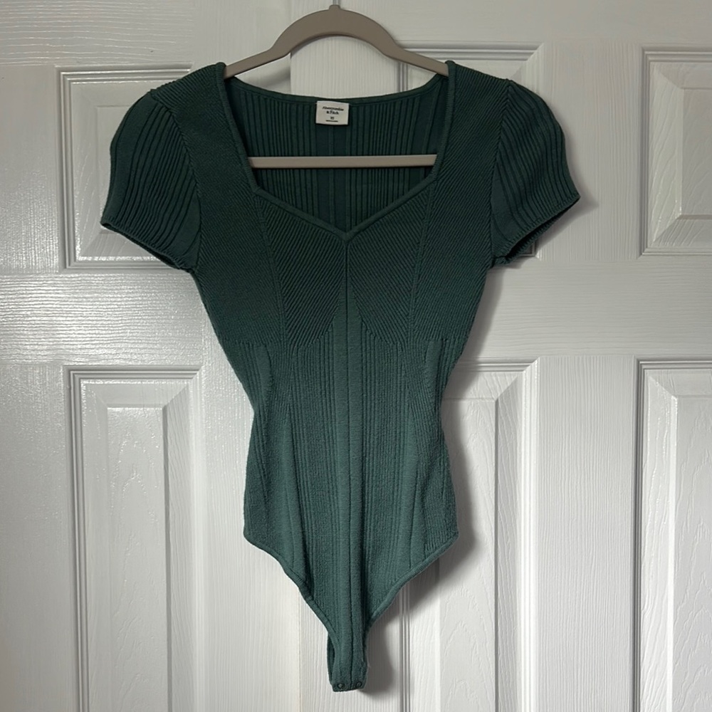 Abercrombie & Fitch Green Ribbed Bodysuit
